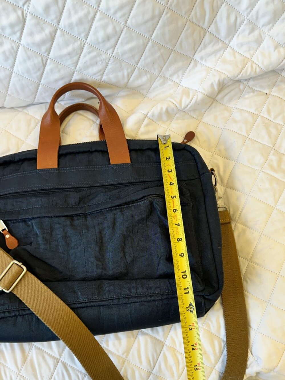 J Crew Dry Goods Harwick Messenger Bag Blue Nylon With Shoulder Strap Leather - Picture 6 of 11